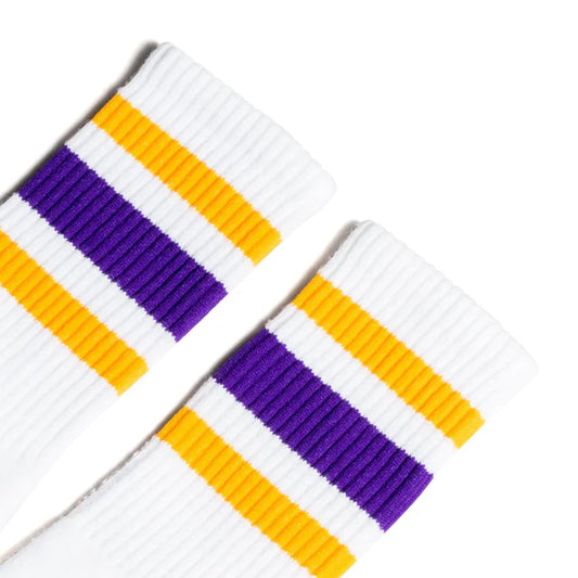 Retro SOCCO GOLD & PURPLE STRIPED | WHITE MID SOCKS