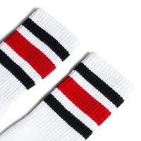 Retro SOCCO BLACK RED STRIPED SOCKS | WHITE KNEE HIGH SOCKS