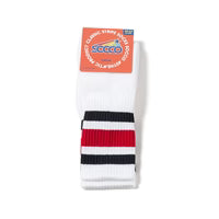 Retro SOCCO BLACK RED STRIPED SOCKS | WHITE KNEE HIGH SOCKS