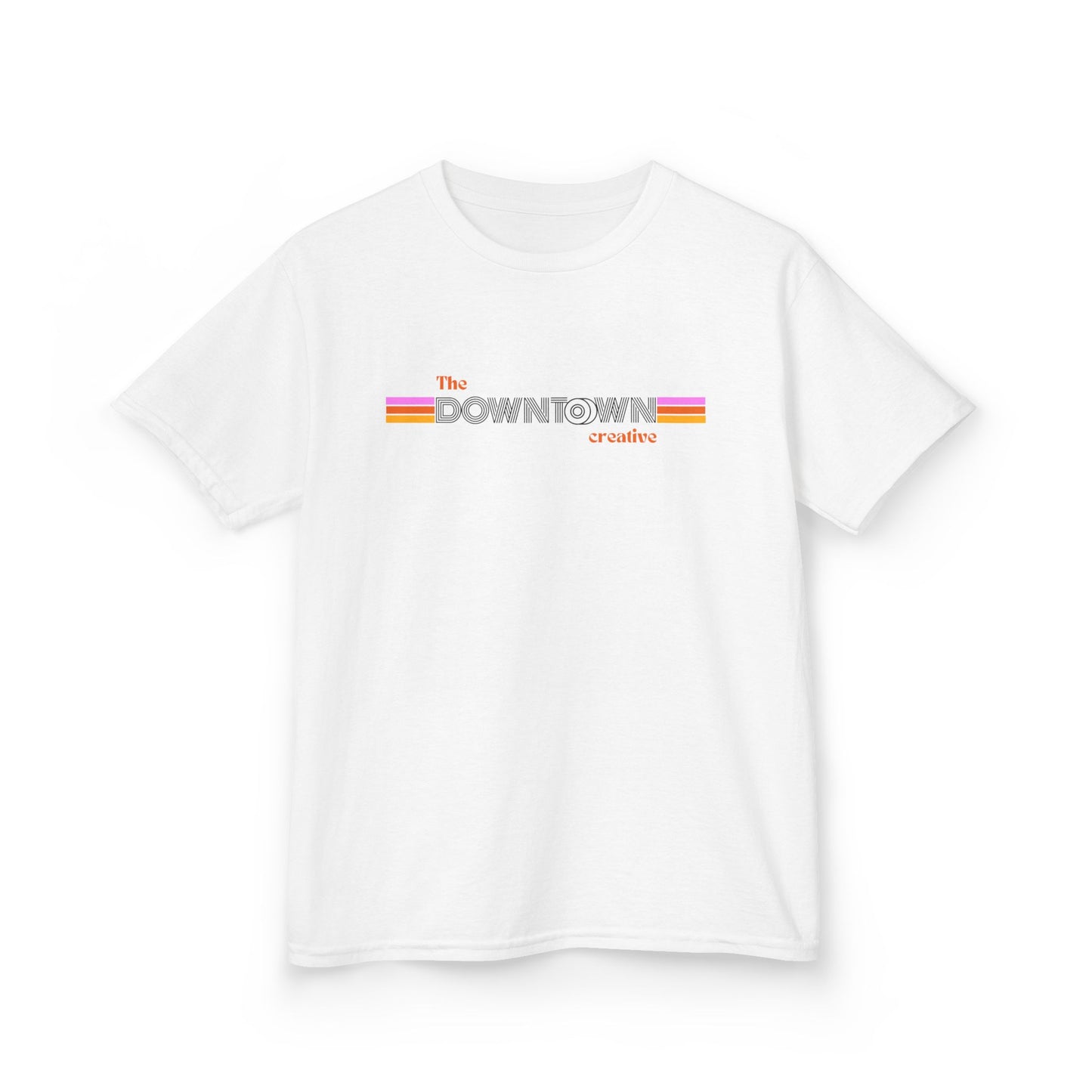 Merch - Kids T‑Shirt — 'The Downtown' Retro Stripe Logo