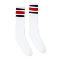 Retro SOCCO BLACK RED STRIPED SOCKS | WHITE KNEE HIGH SOCKS