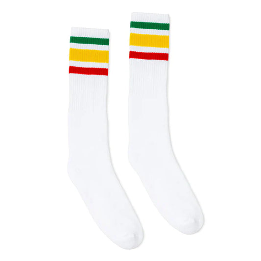 Retro SOCCO RASTA STRIPED SOCKS | WHITE KNEE HIGH SOCKS